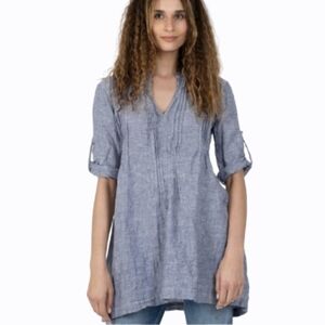 CP Shades Grey Blue Regina Tunic Top Size Medium Cotton Lagenlook  Boho Relaxed